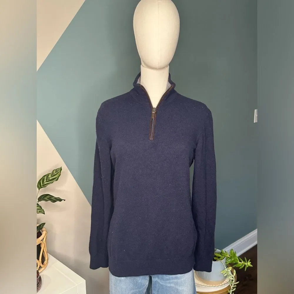 Men’s Filippo Riberti 1/4 ZIP Cashmere Wool Blend Golf Sweater Italy Made Navy L